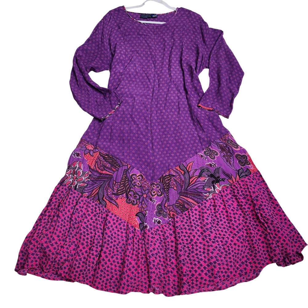 Willow Ridge Purple Floral Rayon Long Sleeve Maxi Dress  MP Peasant Cottagecore